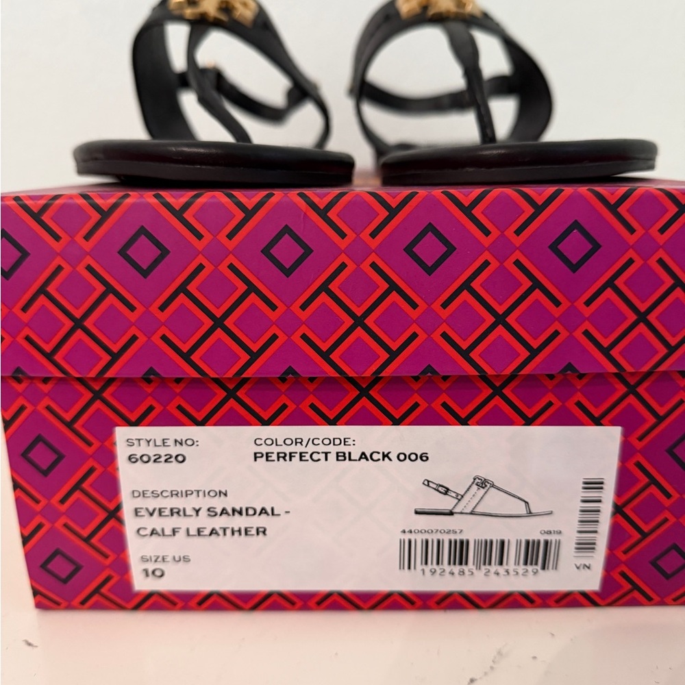 Tory Burch Black Sandals with Gold Emblem - Picture 2 of 2